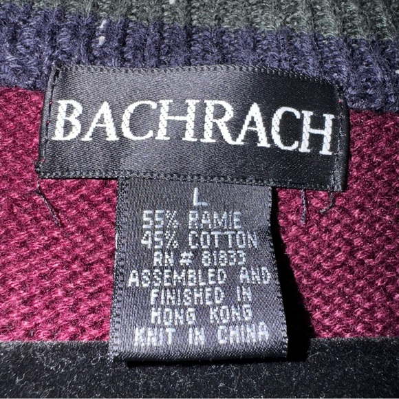 Vtg BachRach Knit Sweater Striped Vest Men Size Large Grunge Indie Goblin - Picture 2 of 6